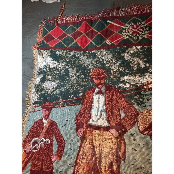 Vintage Golf Scene Cotton Throw Blanket Fringed Edges Sports Decor USA Made - Picture 10 of 10